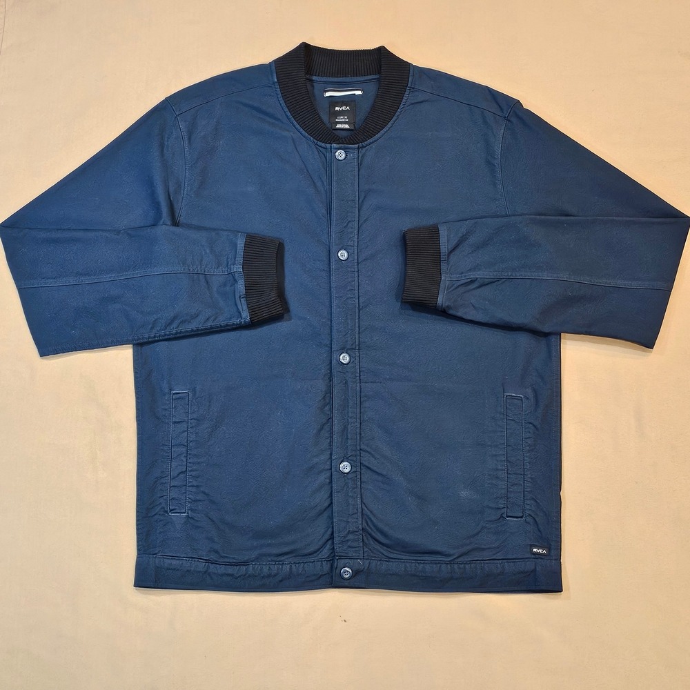 RVCA Mens Navy Blue Cotton Bomber Jacket Regular Fit Button Up MG514CON Large